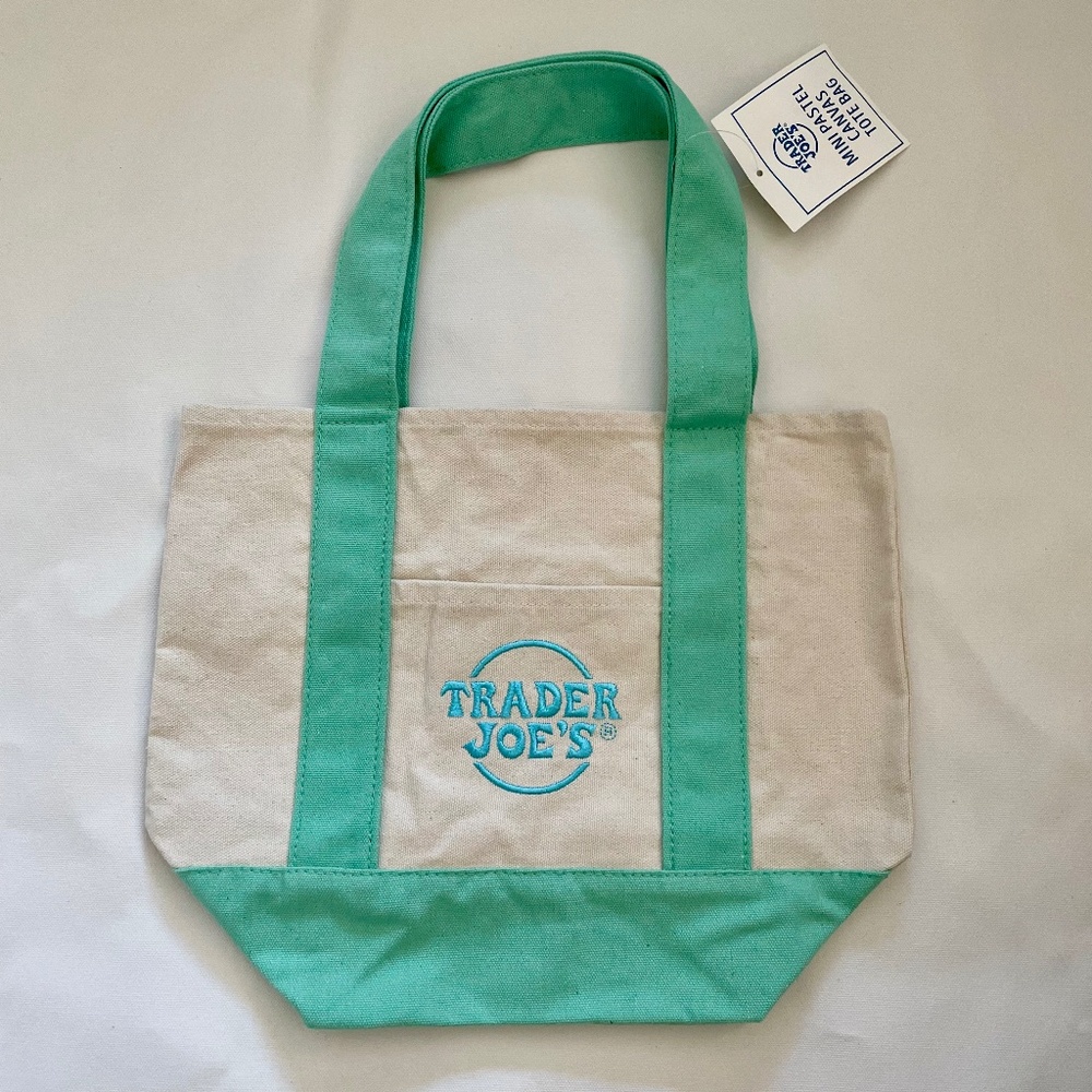 Trader Joe’s Mini Pastel Canvas Tote Bag Mint Green Limited Edition New With Ta